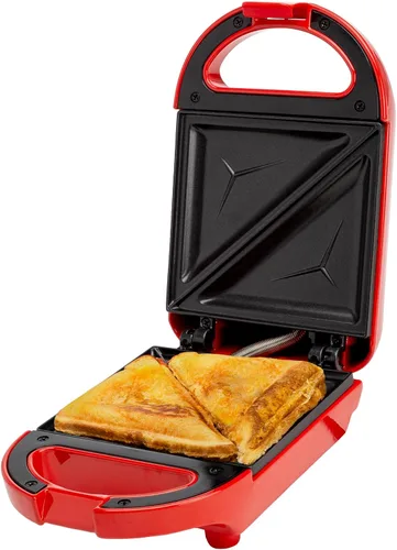 Mini Sandwichera Tasty, Hace Sánidwiches, Paninis, Queso a la Parrilla, Postres, Resultados Rápidos, Fácil Limpieza, 600W, Roja Rojo