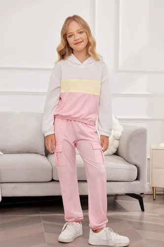 Miniatura 3 de Hopeac Conjunto de 2 unidades de ropa de bloque de color, casual, sudadera con capucha, pantalones deportivos, con bolsillos