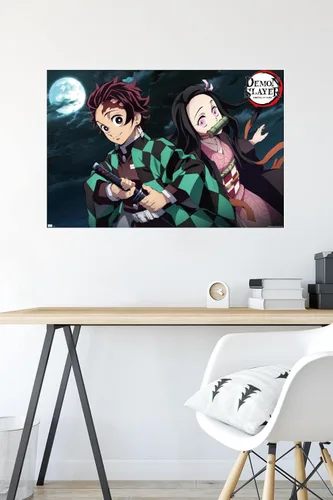 Miniatura 4 de Trends International Demon Slayer - Póster de pared nocturna de Tanjiro & Nezuko, 22.375 x 34 pulgadas, versión sin marco