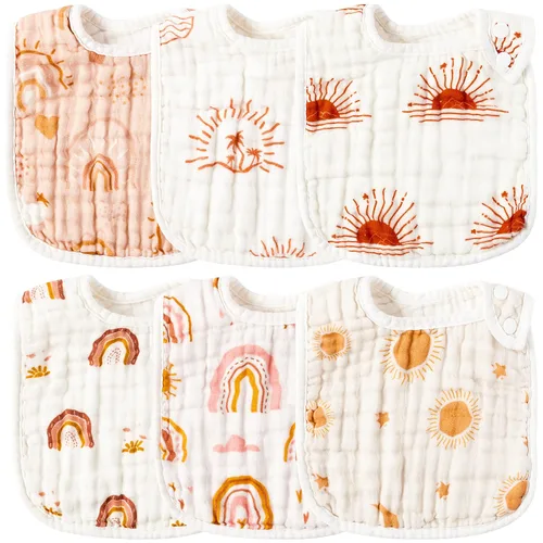 Miniatura 8 de Zainpe 6 piezas de baberos de algodón de muselina con broches para bebé con patrón de conejo, oso, oveja, pañuelos para babero suaves, absorbentes
