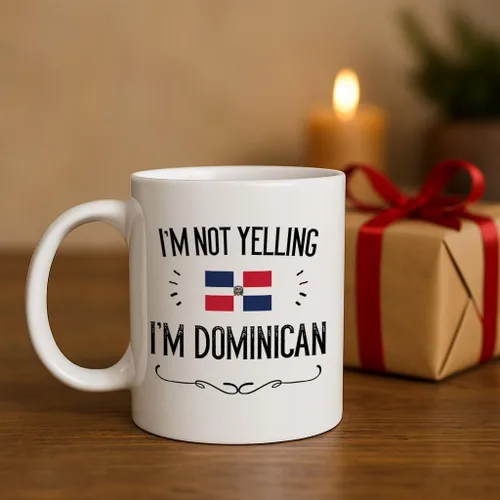 Miniatura 9 de Casitika Divertidos regalos de República Dominicana. Taza de café de cerámica de 11 onzas con texto en inglés "I'm Not Yelling I'm Dominican". Tazas