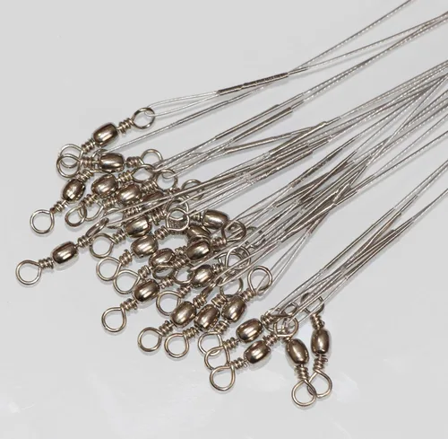 Miniatura 5 de 50 líderes de alambre de pesca de alta resistencia con revestimiento de nailon para líneas de pesca con giros y broches de presión de 6 pulgadas, 50