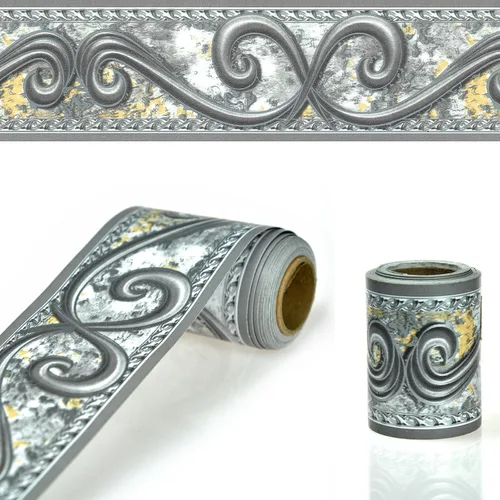 Miniatura 10 de Papel tapiz autoadhesivo para despegar y pegar, diseño moderno abstracto dorado/marrón/blanco extraíble para pared, bordes decorativos para techo