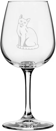 Miniatura 118 de Copa de vino de 12.75 onzas con temática de gato abisinio grabada para todo uso