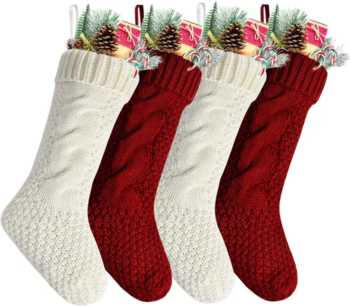 Miniatura 11 de Paquete de 4 calcetines navideños de punto, color burdeos, 14 pulgadas