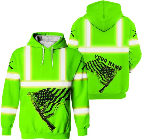 Miniatura 10 de Sudadera con capucha de alta visibilidad con diseño de bandera de Estados Unidos para hombre, reflectante, ropa de trabajo de seguridad
