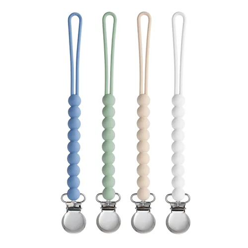 Miniatura 5 de Clip para chupete para niños y niñas, paquete de 4 soportes para chupete de chupete, para regalo de ducha, cumpleaños (beige, beige, azul, salvia)
