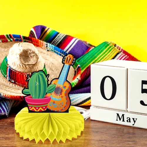 Miniatura 6 de Centro de mesa de panal de abeja de 12 piezas, decoración de mesa de fiesta del Cinco de Mayo, centro de mesa mexicano de 8 pulgadas
