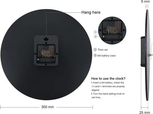 Miniatura 8 de Lafocuse Relojes de pared negros silenciosos de 12 pulgadas para decoración de cocina, sala de estar, reloj de pared rústico de madera, funciona