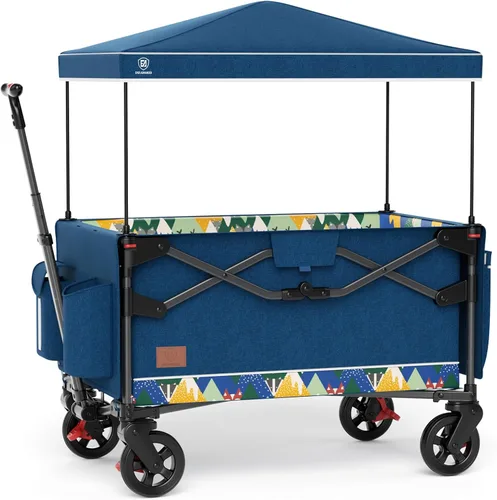 EVER ADVANCED Vagón Cochecito de Viaje Plegable en Bolsa para 2 Niños y Carga, Vagón Plegable para Niños Pequeños con Toldo Extraíble, Arnés Zorro