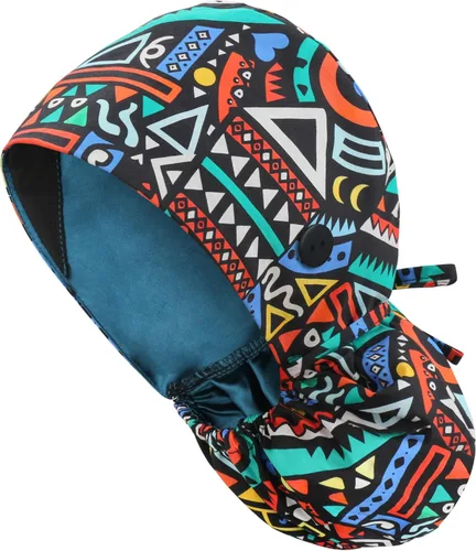 Miniatura 51 de QBA Gorra de trabajo ajustable con botón, gorro forrado de satén, gorro de trabajo de algodón, banda elástica para atar en la espalda, unisex Pt