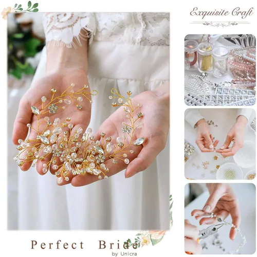 Miniatura 7 de Unicra Flor de novia boda pelo vid cristal pieza nupcial pieza de diamantes de imitación fiesta accesorios hoja joyería cuentas cuentas tocado