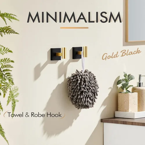 Miniatura 3 de KOKOSIRI Ganchos para batas de baño, ganchos para toallas, ganchos montados en la pared, accesorios de baño, paquete de 2 unidades, color negro