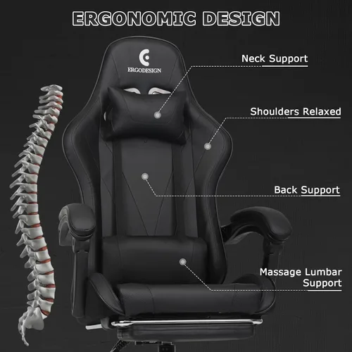 Miniatura 4 de Silla de juegos con reposabrazos y reposapiés Linkage, silla de videojuegos de respaldo alto, color negro