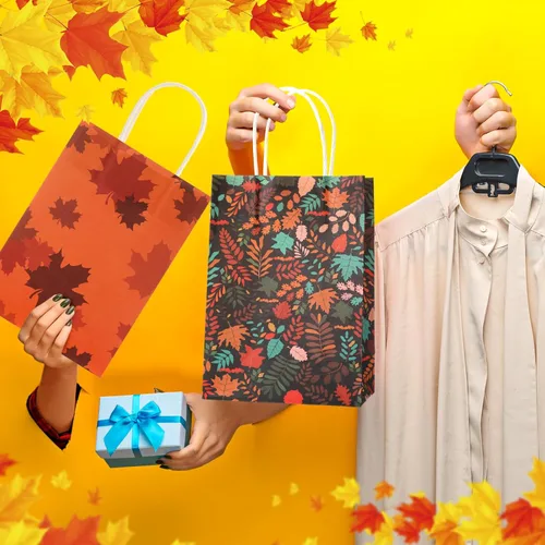 Miniatura 3 de Tenceur 24 bolsas de regalo de otoño de papel kraft a granel, bolsas de regalo naranja, elementos de hoja de arce, bolsas de dulces con asas