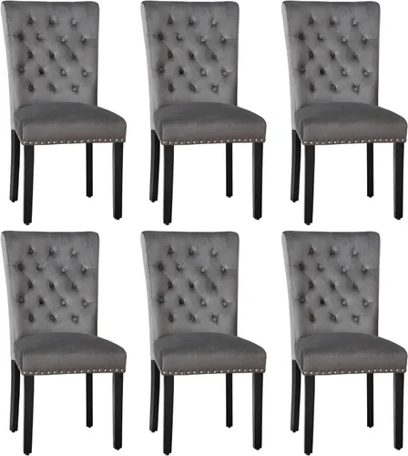 Miniatura 13 de Juego de 4 sillas de comedor de cocina de terciopelo, silla de comedor tapizada Parsons, silla decorativa de madera con ribete clavado, azul