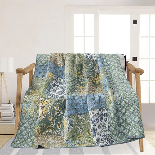 Miniatura 11 de NEWLAKE - Manta acolchada para cama, sofá y sillón, diseño floral europeo hermoso, 60X78 Pulgadas Naranja/Azul