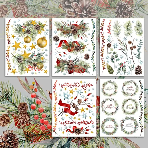 Miniatura 3 de Decoupage - Paquete de papel (15 hojas de 8 x 11 pulgadas) para árbol de Navidad, corona de ramas de árbol de Navidad, composición de corona
