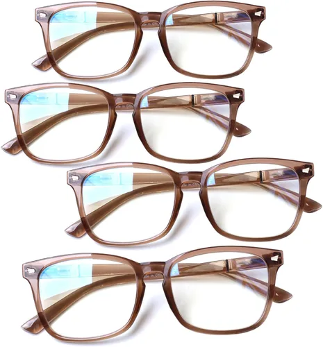 Miniatura 12 de Henotin - Juego de 4 gafas de lectura con bloqueo de luz azul para mujeres y hombres, con bisagra de resorte para computadora, anti rayos UV, Mezcla