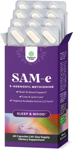 Sam-E - Suplemento de apoyo al estado de ánimo de 200 mg - S-adenosil metionina Sam-E Suplemento para relajación natural para estimular el estado de
