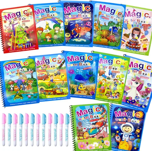 Dduolammng Paquete de 12 Libros para Colorear con Agua, Libro de Pintura con Agua Reutilizable para Niños Pequeños, Kits de Aprendizaje Educativo