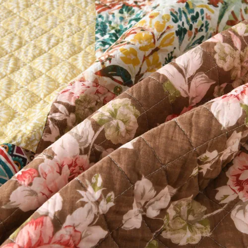 Miniatura 9 de ENASAL Juego de colcha de algodón reversible, juego de ropa de cama de lujo, vintage, rústico, precioso, cachemira, floral, amarillo, colcha