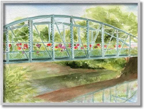Miniatura 9 de Stupell Industries Lienzo decorativo para pared, diseño de puente floral sobre el arroyo del campo, diseño de Melissa Hyatt LLC, 16 x 20 pulgadas