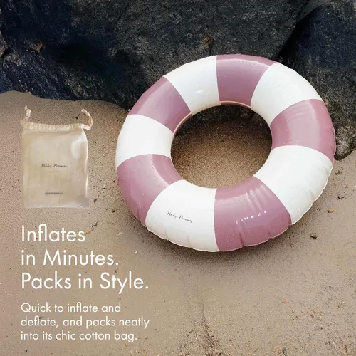 Miniatura 5 de Petites Pommes Flotadores de piscina para niños pequeños – Tubo interior duradero, estampado a mano, diseño clásico a rayas, costuras suaves y Rosa