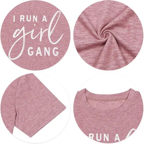 Miniatura 5 de MOUSYA Camiseta de manga corta con texto en inglés "I Run A Girl Gang" para mujer, camiseta casual de verano para mamá