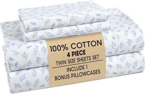 Miniatura 86 de Casa Platino Sábanas de cama individual XL, sábanas de 100 % algodón con 2 fundas de almohada, tejido percal crujiente y sensación acogedora, verde