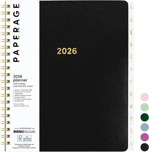 Miniatura 18 de PAPERAGE Agenda semanal y mensual 2026, 12 meses (enero de 2026 a diciembre de 2026), 5.6 x 8 pulgadas, agenda 2026 de tapa dura con hojas semanales