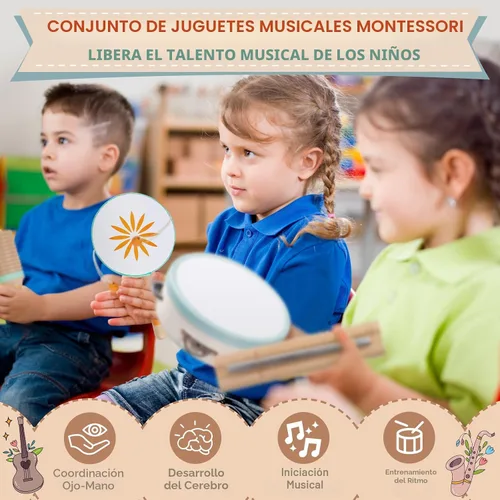Miniatura 5 de Instrumentos musicales para bebés – Juguetes musicales Montessori para niños pequeños de 1 a 3 años, juego de instrumentos de percusión de madera