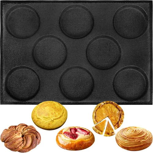 Miniatura 17 de FUNSHOWCASE Pan redondo bandeja perforada panadería moldes de silicona 24 mini disco cónico bollo malla hornear hoja