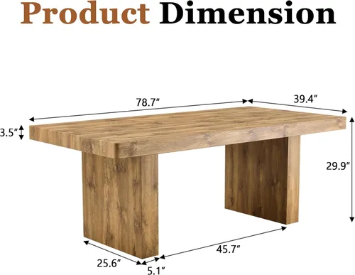Miniatura 2 de gopop Rustic Modern 79" Rectangular Dining Table, Solid Wood Farmhouse Kitchen Table with Sturdy Legs, Wooden Dining Room Table for 6–10 People