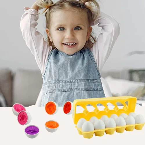 Miniatura 5 de Dimple 12 piezas de juguete a juego de huevos de automóvil con soporte – Huevos de Pascua STEM, rompecabezas educativo de forma y color, huevos
