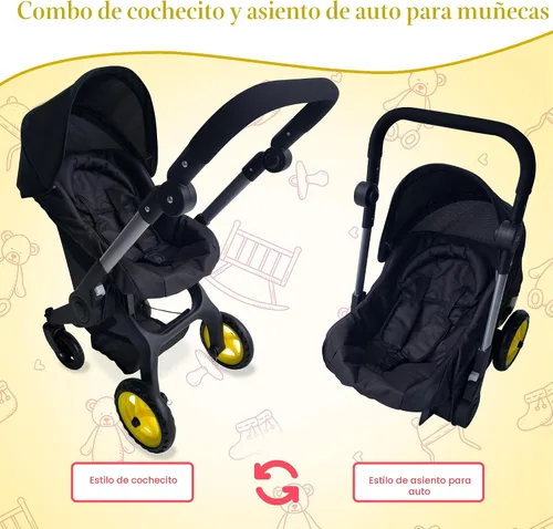 Miniatura 2 de Combo de Cochecito y Asiento de Coche para Muñeca Bebé – Cochecito de Muñeca Convertible 2 en 1 y Asiento de Coche para Niños – Se Adapta a Muñecas
