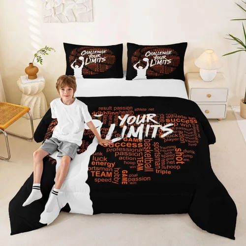 Miniatura 30 de Juego de edredón de baloncesto, juego de ropa de cama con citas inspiradoras para niños y niñas, relleno de edredón de pelota deportiva, edredón