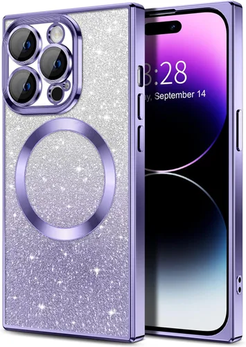 Miniatura 101 de Hython Funda para iPhone 13 Pro transparente con purpurina magnética [compatible con MagSafe] Protector completo de lente de cámara delgado
