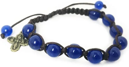 Miniatura 6 de Juego de pulseras de rosario y rosario de cordón de piedra arenisca y jade azul de santa familia - Pulsera de ojo de tigre para hombre - Rosario