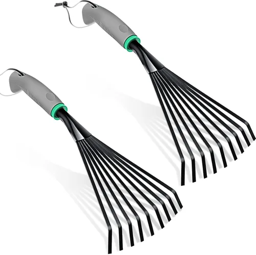 2 piezas de rastrillo de mano de jardinería de acero inoxidable, rastrillo de jardín pequeño para jardinería mango corto con mango, herramientas de