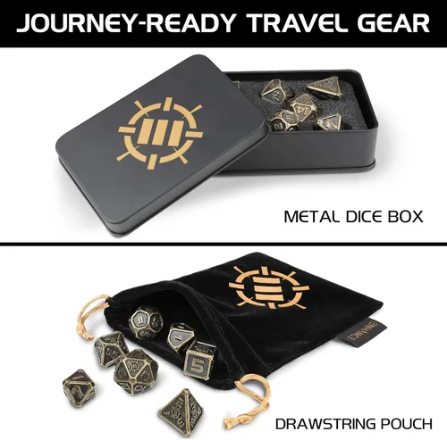 Miniatura 3 de ENHANCE DND - Juego de dados de metal, 7 dados poliédricos con estuche de almacenamiento y bolsa con cordón, juego de metal sólido para Calabozos