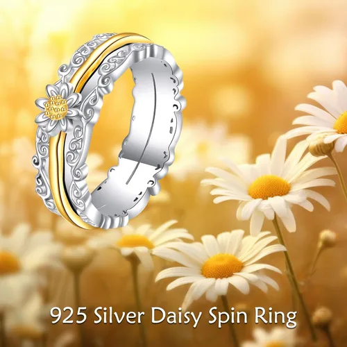 Miniatura 8 de VONALA Anillos giratorios de plata esterlina 925 con diseño de filigrana y girasol, cruz, piedra lunar, ágata musgo, anillos giratorios