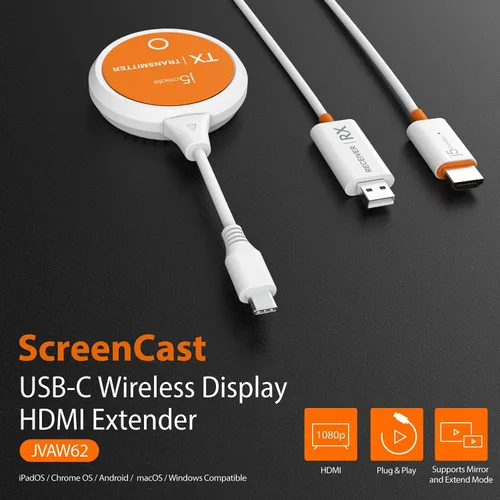 Miniatura 2 de j5create ScreenCast - Transmisor y receptor de pantalla inalámbrico USB-C a HDMI, compatible con 1080p, adecuado para iPhone15, MacBook, iPad Pro