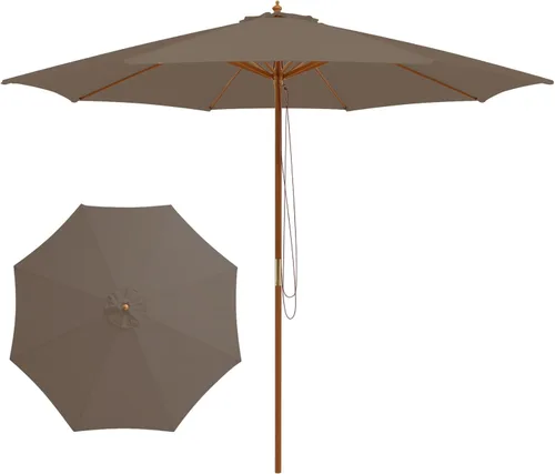 Miniatura 15 de Tangkula Sombrilla de patio de 10 pies, sombrilla de mercado de mesa al aire libre con 8 varillas de madera, 3 alturas ajustables, sistema de polea
