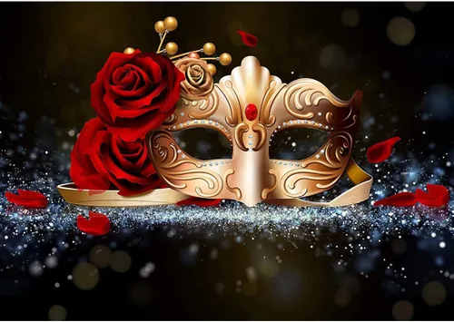 Miniatura 4 de Telón de fondo para fiesta de máscaras, máscara dorada, rosa roja, telón de fondo para fiesta, Mardi Gras, eventos, baile, fondo fotográfico