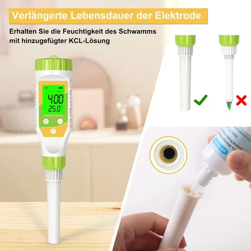 Miniatura 8 de Medidor de pH digital para alimentos Salsa picante Conservas de pH de alimentos Probador de pH de alimentos 0.01 Resolución de alta precisión