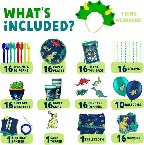 Miniatura 2 de ecoZen - Decoraciones de fiesta de cumpleaños de dinosaurios, suministros temáticos de Parque Jurásico para 16 invitados, incluye platos