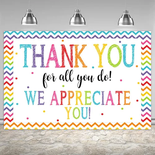 Miniatura 7 de Telón de fondo de 5 x 3 pies con texto en inglés "Thank You for All You Do Felicitaciones Graduados" Be Thankful to The Teacher Doctor Staff We