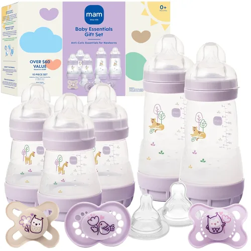 MAM Productos esenciales para recién nacidos de 0 a 3 meses, juego de alimentación mate, botellas anticólicos de fácil inicio de 5 onzas, Polvo de