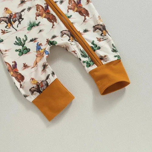 Miniatura 5 de Lamuusaa Ropa occidental para bebé, niña, niño, manga larga, estampado de vaca, mameluco con cremallera, overol de una pieza para otoño e invierno